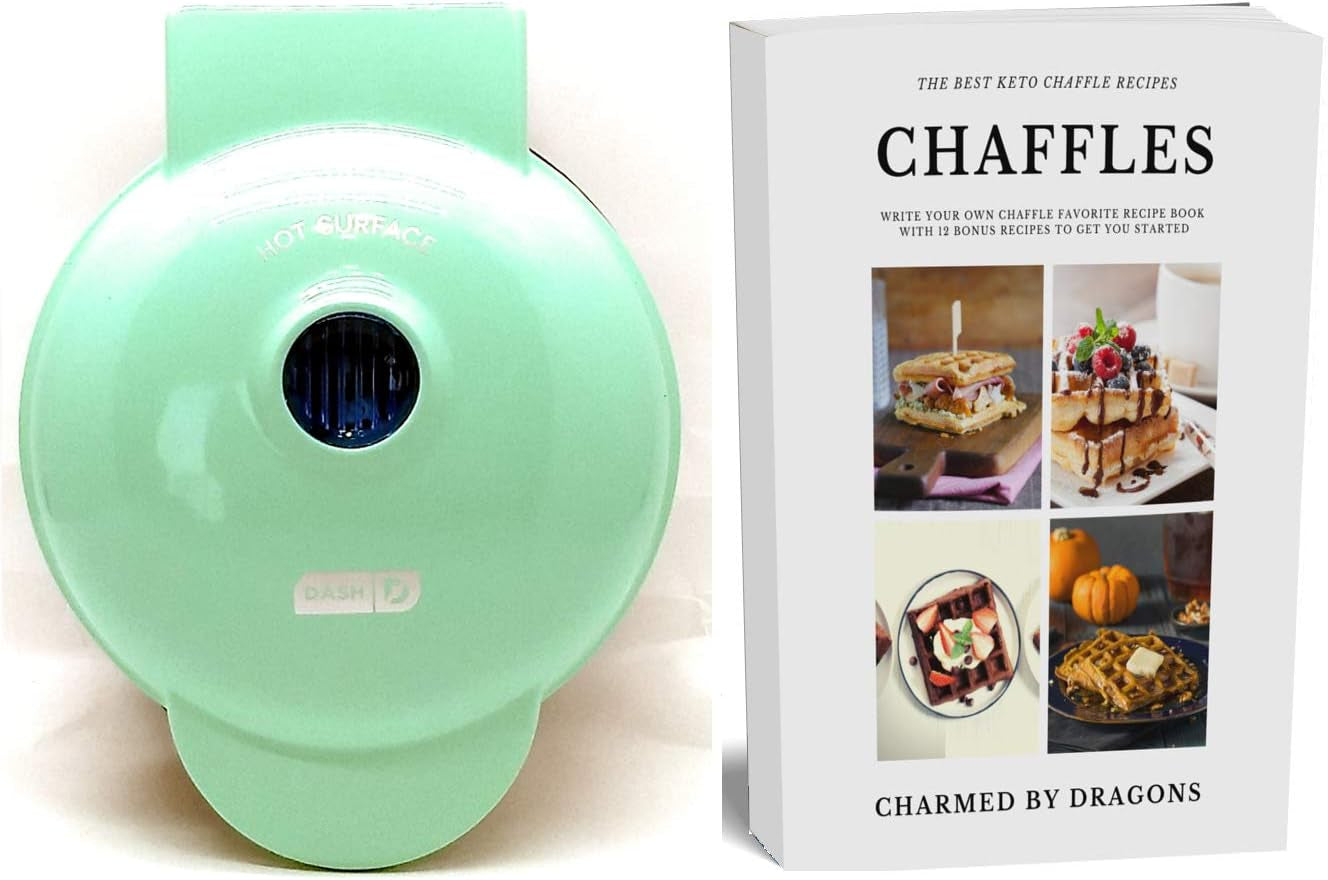 MINI Waffle Iron 4" with the Best Keto Chaffle Recipe Book and Journal by  (4 Inch MINI AQUA)